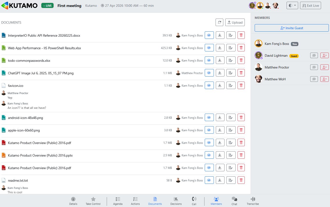 Product screenshot: documents and sharing