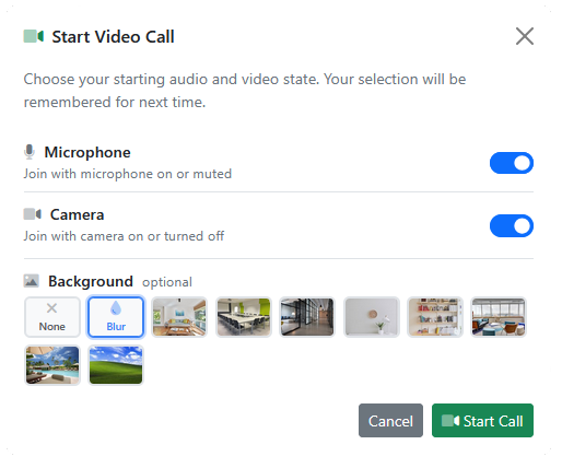 Built-in video call panel beside the agenda - no second tab, no second tool