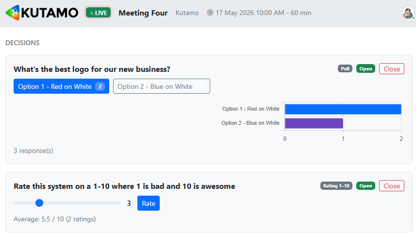 Audit trail panel - every vote with member name, timestamp, option, IP address
